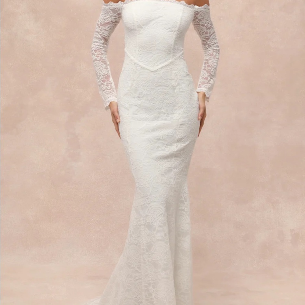 Lulu's White Lace Off-Shoulder Wedding Dress